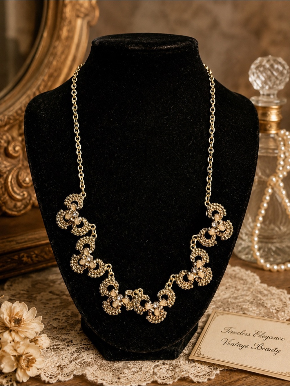 Timeless Gold Floral Pearl-Link Necklace
